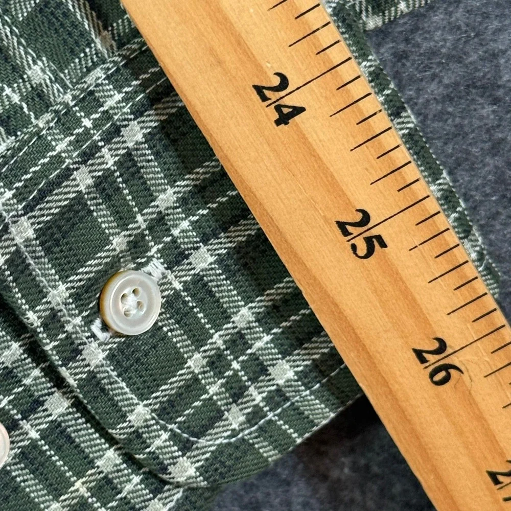 Gustin Mens Green White Plaid Button Down Shirt 100% Cotton Made in USA Size M